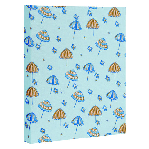 Renie Britenbucher Beach Umbrellas And Starfish Light Blue Art Canvas