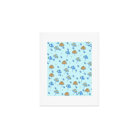 Renie Britenbucher Beach Umbrellas And Starfish Light Blue Art Print
