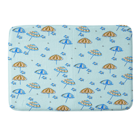 Renie Britenbucher Beach Umbrellas And Starfish Light Blue Memory Foam Bath Mat