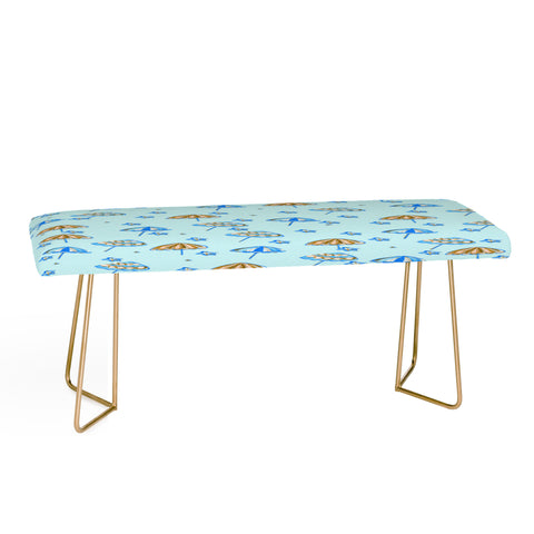 Renie Britenbucher Beach Umbrellas And Starfish Light Blue Bench