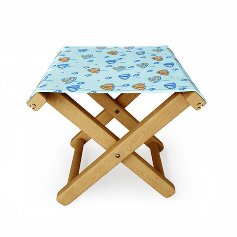 Renie Britenbucher Beach Umbrellas And Starfish Light Blue Folding Stool