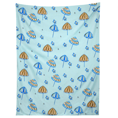 Renie Britenbucher Beach Umbrellas And Starfish Light Blue Tapestry