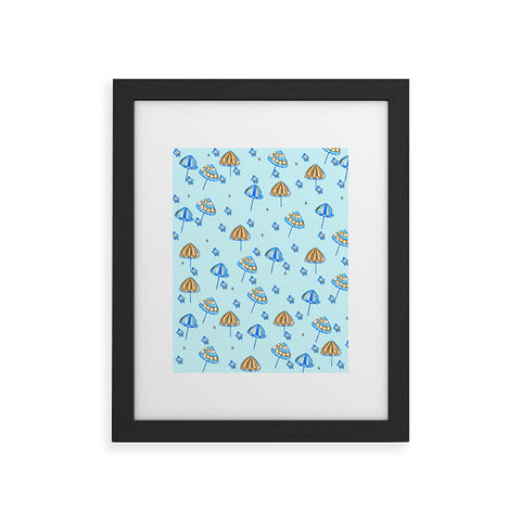 Renie Britenbucher Beach Umbrellas And Starfish Light Blue Framed Art Print