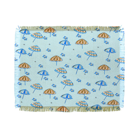 Renie Britenbucher Beach Umbrellas And Starfish Light Blue Throw Blanket