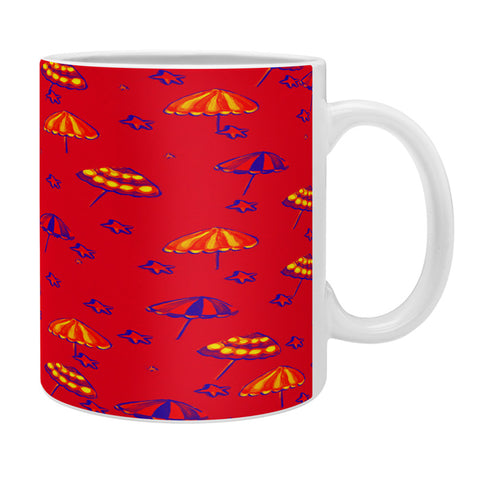 Renie Britenbucher Beach Umbrellas And Starfish Red Coffee Mug