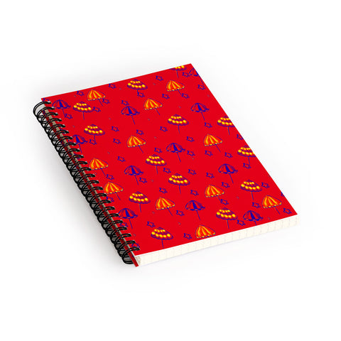 Renie Britenbucher Beach Umbrellas And Starfish Red Spiral Notebook