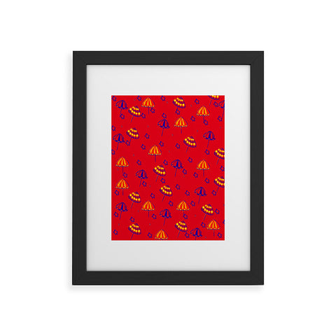 Renie Britenbucher Beach Umbrellas And Starfish Red Framed Art Print