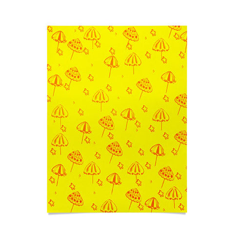 Renie Britenbucher Beach Umbrellas And Starfish Yellow Poster