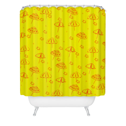 Renie Britenbucher Beach Umbrellas And Starfish Yellow Shower Curtain