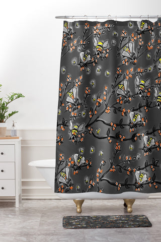 Renie Britenbucher Bees Black White Shower Curtain And Mat