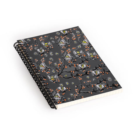 Renie Britenbucher Bees Black White Spiral Notebook