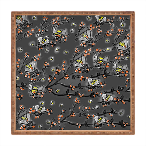 Renie Britenbucher Bees Black White Square Tray