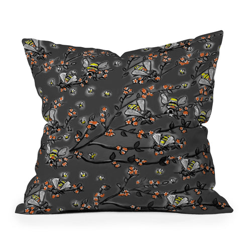 Renie Britenbucher Bees Black White Throw Pillow