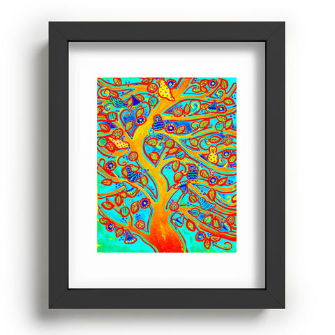 Renie Britenbucher Bird Tree Red Turquoise Recessed Framing Rectangle