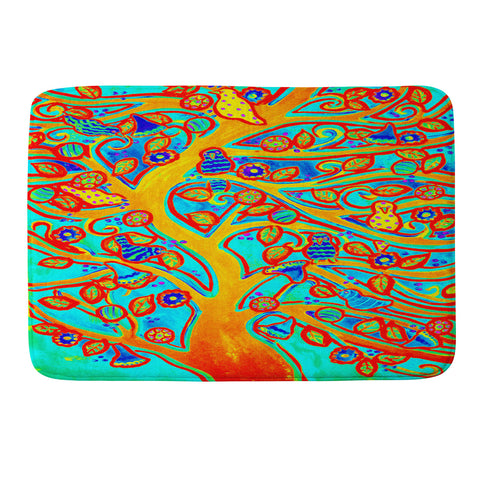 Renie Britenbucher Bird Tree Red Turquoise Memory Foam Bath Mat