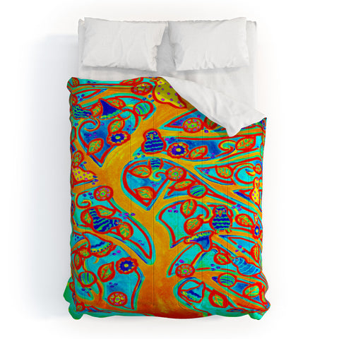 Renie Britenbucher Bird Tree Red Turquoise Comforter
