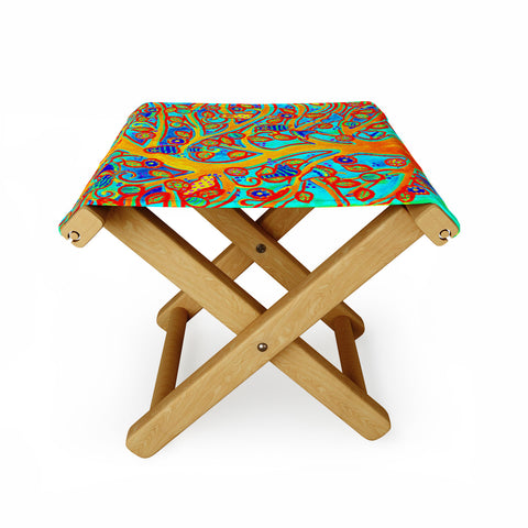 Renie Britenbucher Bird Tree Red Turquoise Folding Stool