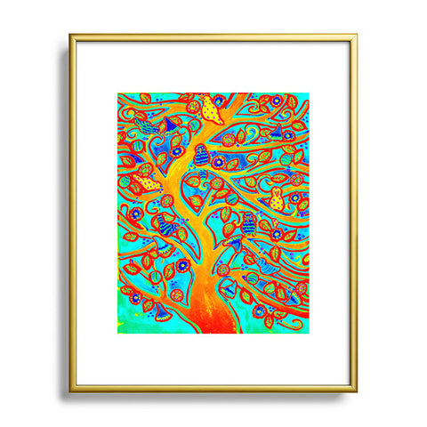Renie Britenbucher Bird Tree Red Turquoise Metal Framed Art Print