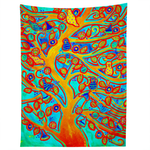 Renie Britenbucher Bird Tree Red Turquoise Tapestry