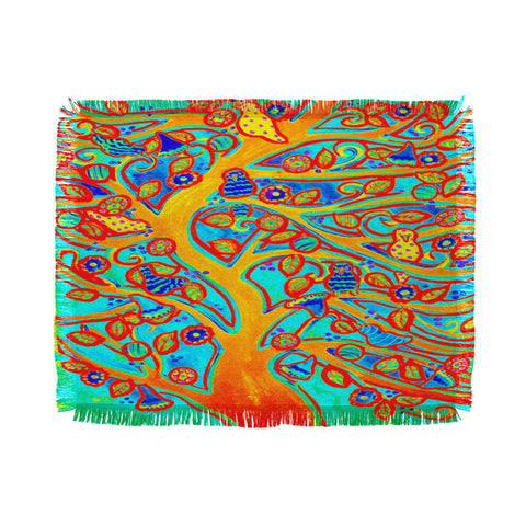 Renie Britenbucher Bird Tree Red Turquoise Throw Blanket