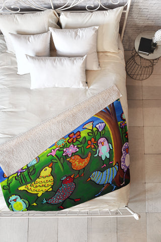 Renie Britenbucher Birdies and Blossoms Fleece Throw Blanket