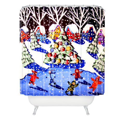 Renie Britenbucher Christmas Ice Skaters Shower Curtain