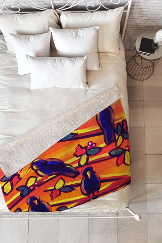 Renie Britenbucher Crows in Sunset Fleece Throw Blanket