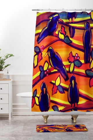 Renie Britenbucher Crows in Sunset Shower Curtain And Mat