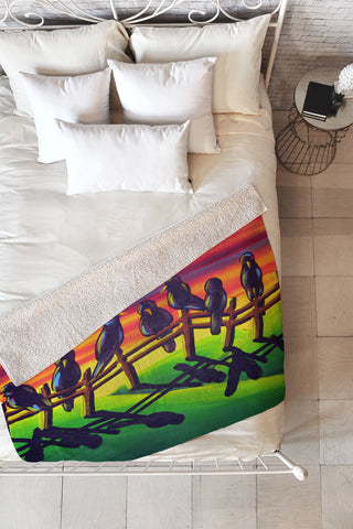 Renie Britenbucher Crows on Fence Fleece Throw Blanket
