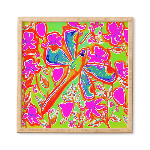 Renie Britenbucher Dragonfly And Flowers In Pink And Green Framed Wall Art