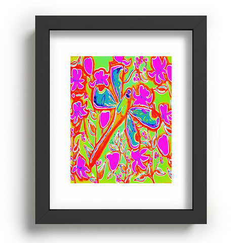 Renie Britenbucher Dragonfly And Flowers In Pink And Green Recessed Framing Rectangle