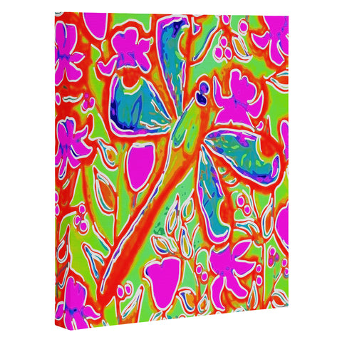Renie Britenbucher Dragonfly And Flowers In Pink And Green Art Canvas