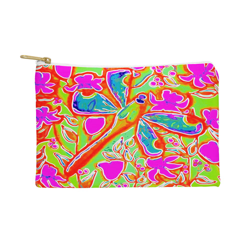 Renie Britenbucher Dragonfly And Flowers In Pink And Green Pouch