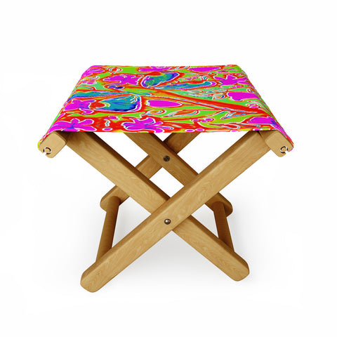 Renie Britenbucher Dragonfly And Flowers In Pink And Green Folding Stool