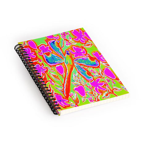 Renie Britenbucher Dragonfly And Flowers In Pink And Green Spiral Notebook