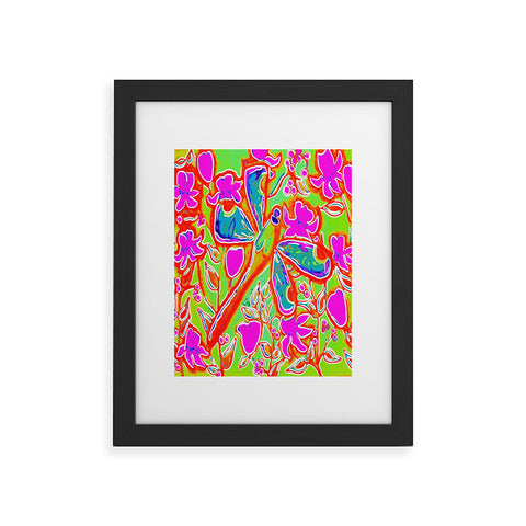 Renie Britenbucher Dragonfly And Flowers In Pink And Green Framed Art Print