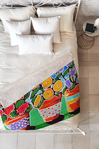 Renie Britenbucher Flower Pot Trio Fleece Throw Blanket