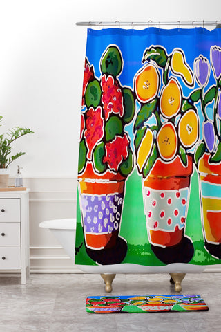 Renie Britenbucher Flower Pot Trio Shower Curtain And Mat