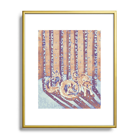 Renie Britenbucher Fox In Birch Trees Batik Melon Metal Framed Art Print