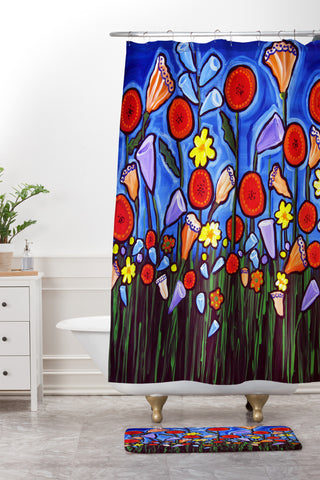 Renie Britenbucher Fun Funky Flowers Shower Curtain And Mat