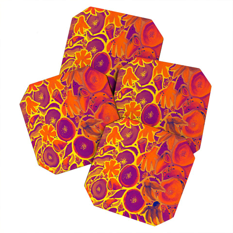 Renie Britenbucher Funky Floral In Orange Coaster Set