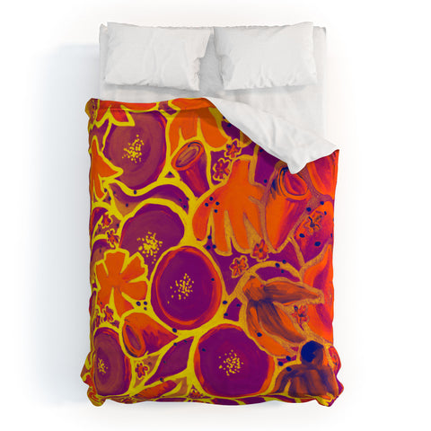 Renie Britenbucher Funky Floral In Orange Duvet Cover