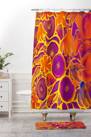 Renie Britenbucher Funky Floral In Orange Shower Curtain And Mat