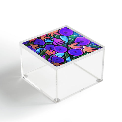Renie Britenbucher Funky Flowers in Purple and Blue Acrylic Box