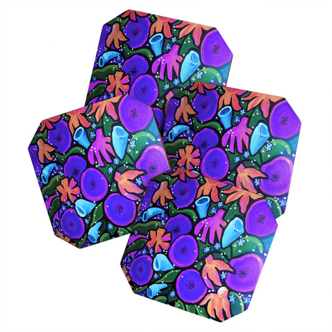 Renie Britenbucher Funky Flowers in Purple and Blue Coaster Set