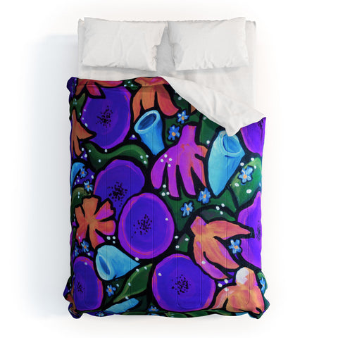 Renie Britenbucher Funky Flowers in Purple and Blue Comforter