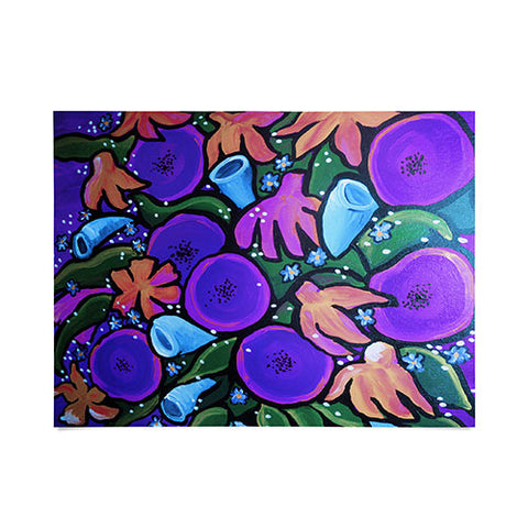 Renie Britenbucher Funky Flowers in Purple and Blue Poster
