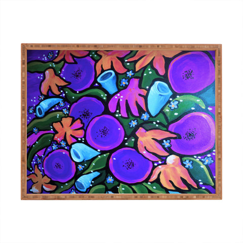 Renie Britenbucher Funky Flowers in Purple and Blue Rectangular Tray