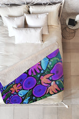 Renie Britenbucher Funky Flowers in Purple and Blue Fleece Throw Blanket