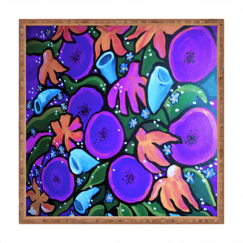 Renie Britenbucher Funky Flowers in Purple and Blue Square Tray